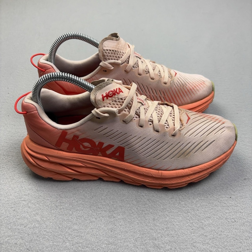 Hoka One One Rincon 3 Shoes Womens Size 7 Pink Orange Running Sneakers Athletic
